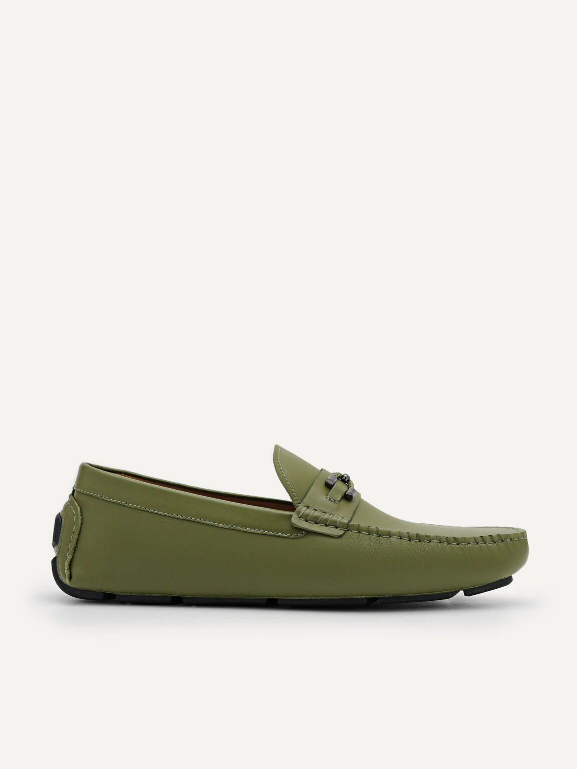 Leather Horsebit Moccasins, Military Green