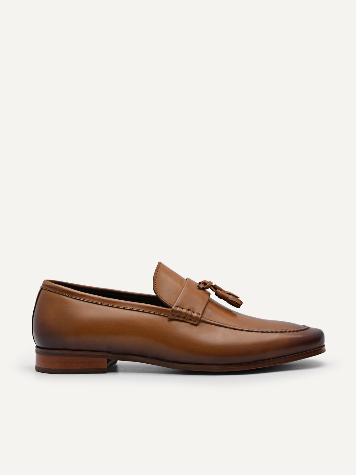 Leather Penny Loafers with Tassels, Camel