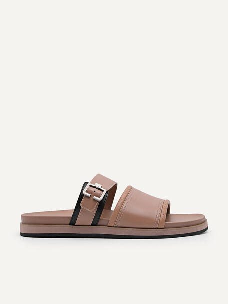 Double Strap Slide Sandals, Taupe, hi-res