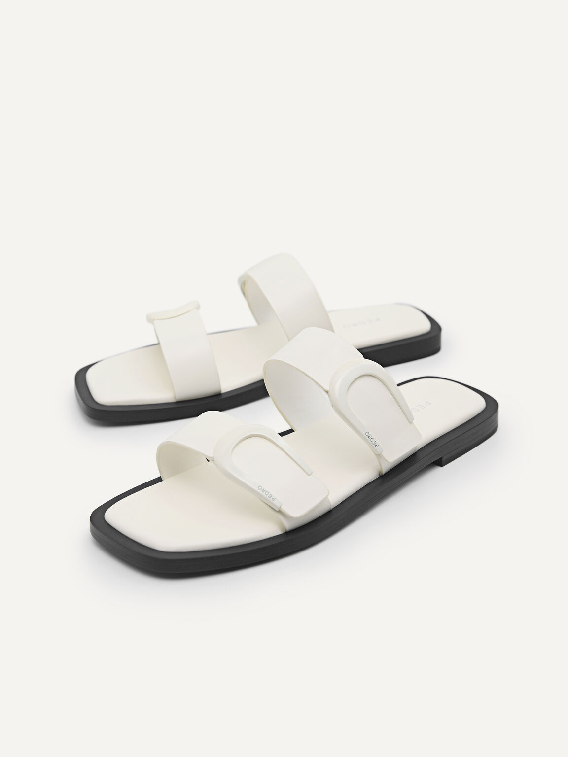 Double Strap Sandals with Buckle Detail, Chalk, hi-res