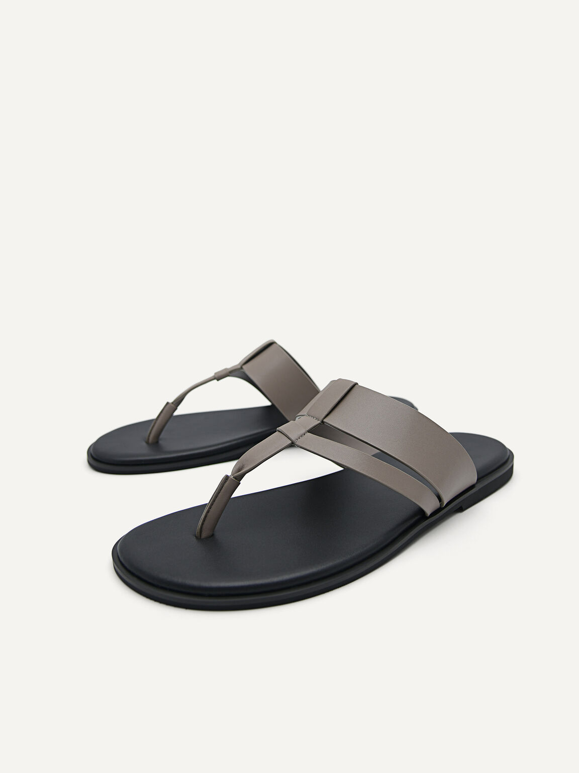 Synthetic Leather Grid Thong Sandals, Taupe