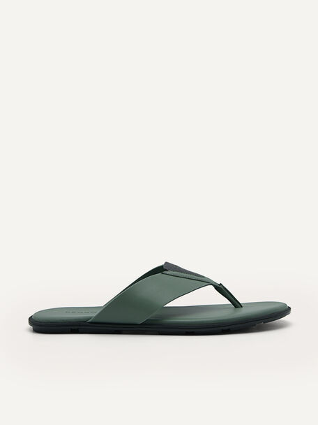 Synthetic Leather Thong Sandals, Military Green