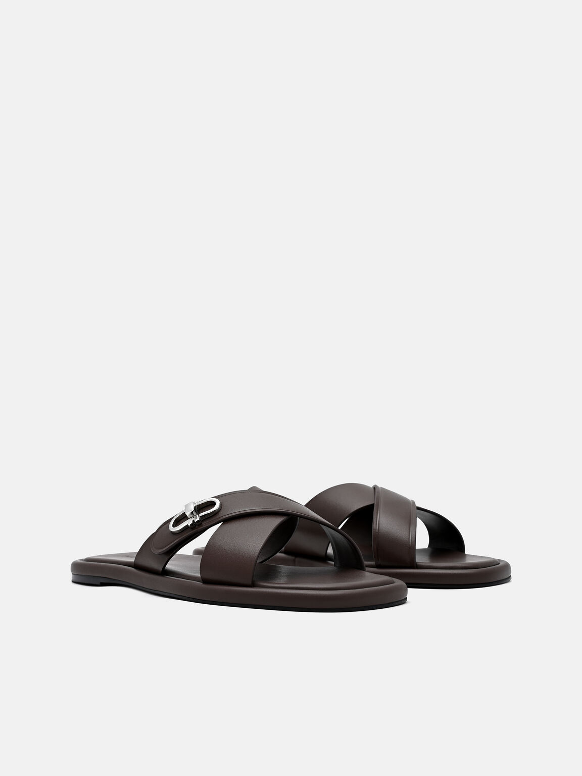 Sienna Leather Cross Sandals, Dark Brown