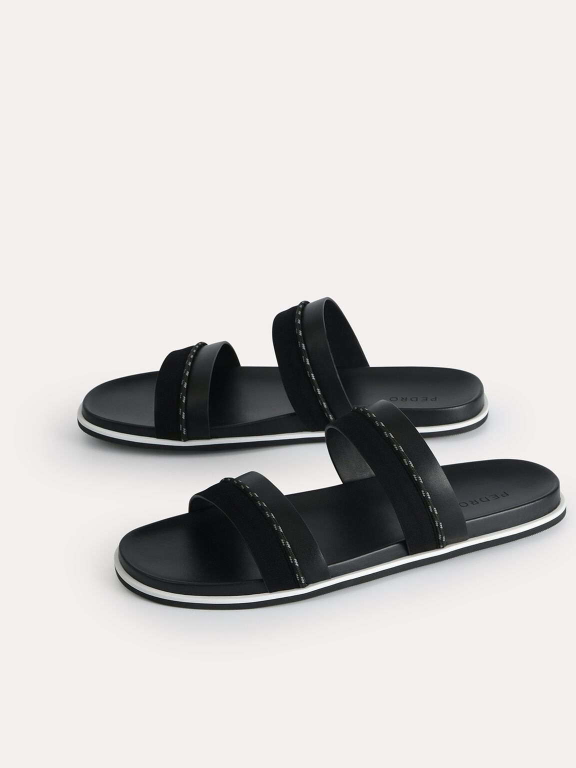 Double Strap Sandals, Black, hi-res