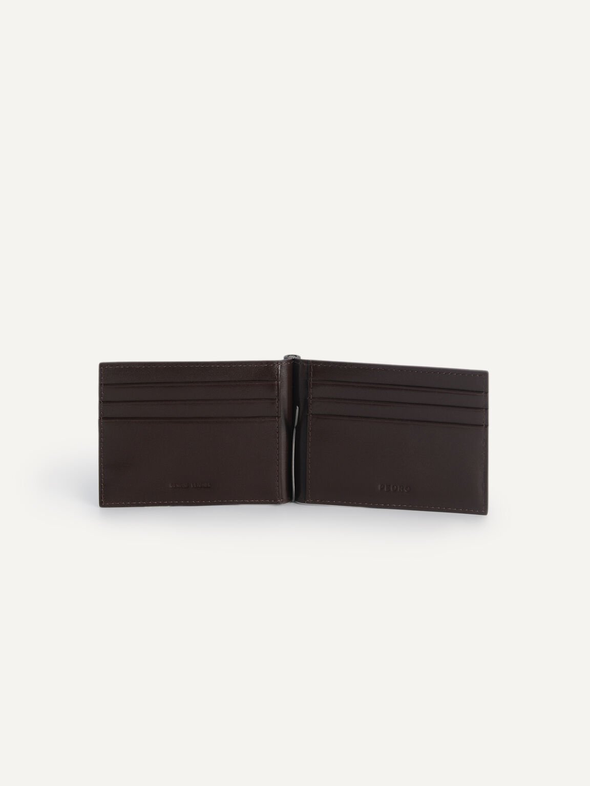 Icon Textured Leather Bi-Fold Wallet with Money Clip, Dark Brown