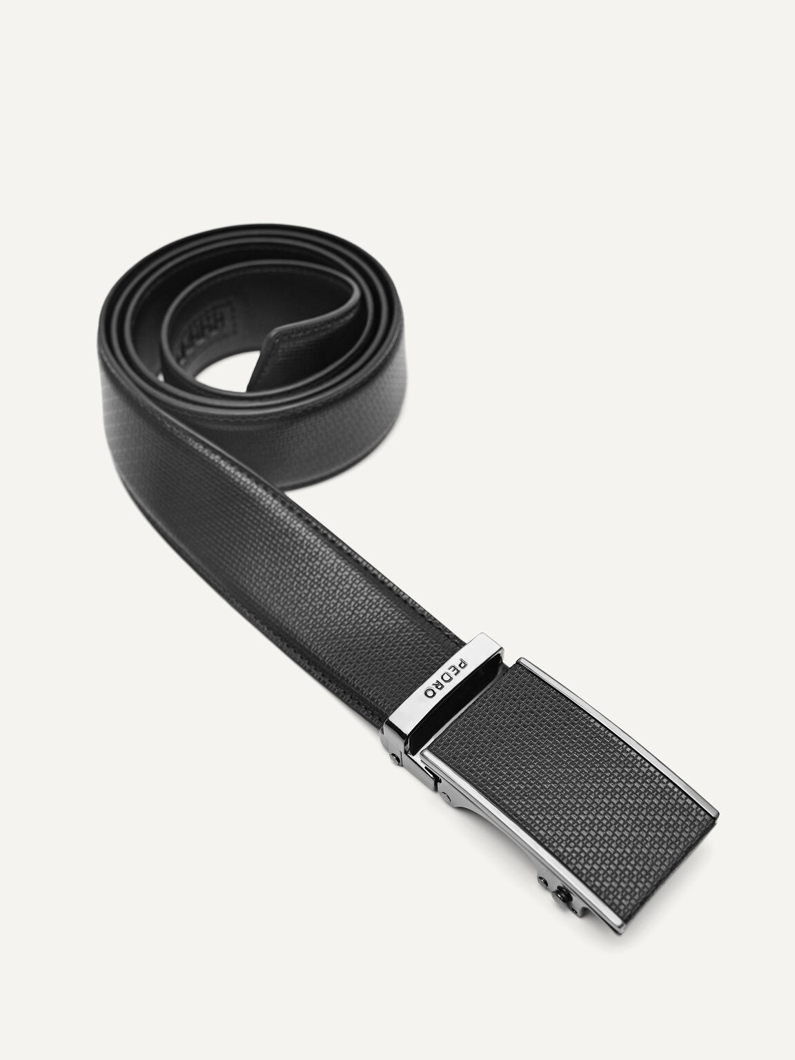 Embossed Leather Automatic Belt, Black