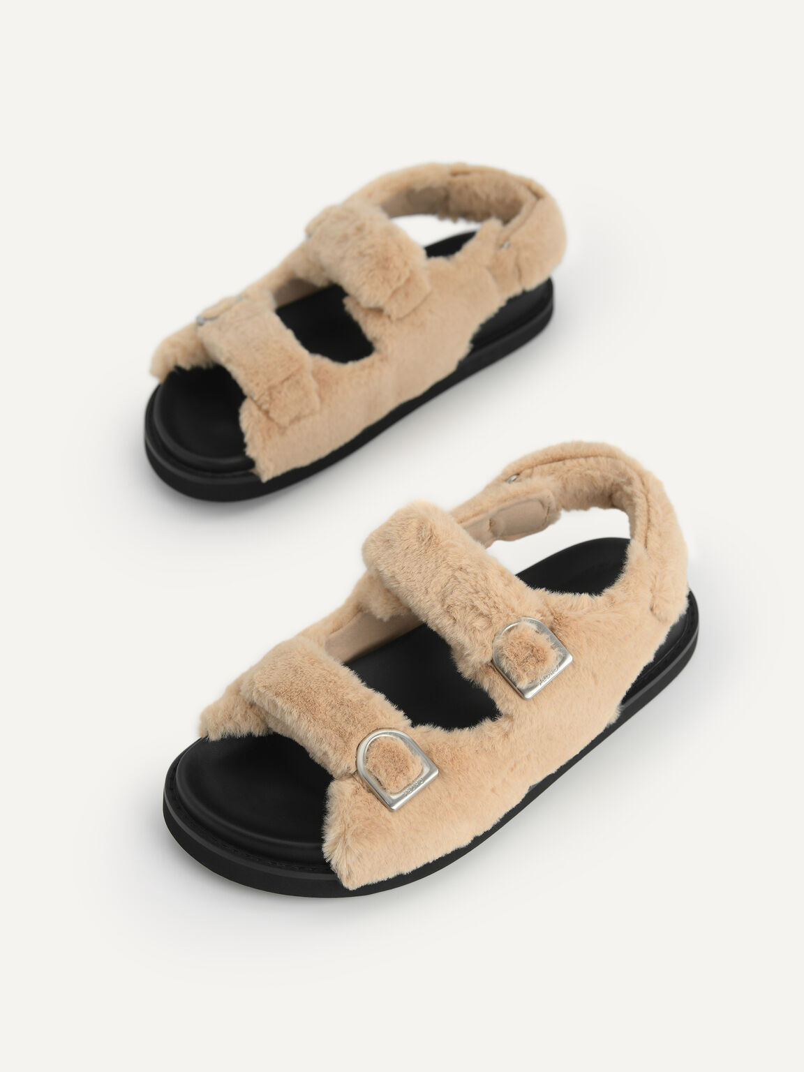 Fur Double Strap Sandals, Sand