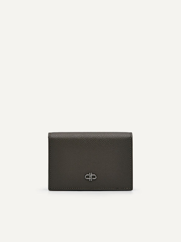 Embossed Leather Card Holder, Military Green