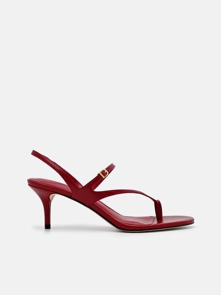 Oblique Leather Heel Sandals, Red