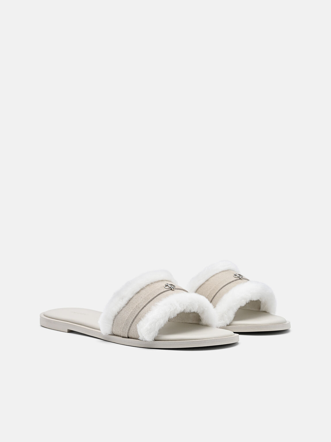 Suede Slide Sandals, Chalk