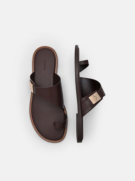 Jatte Leather Sandals, Dark Brown