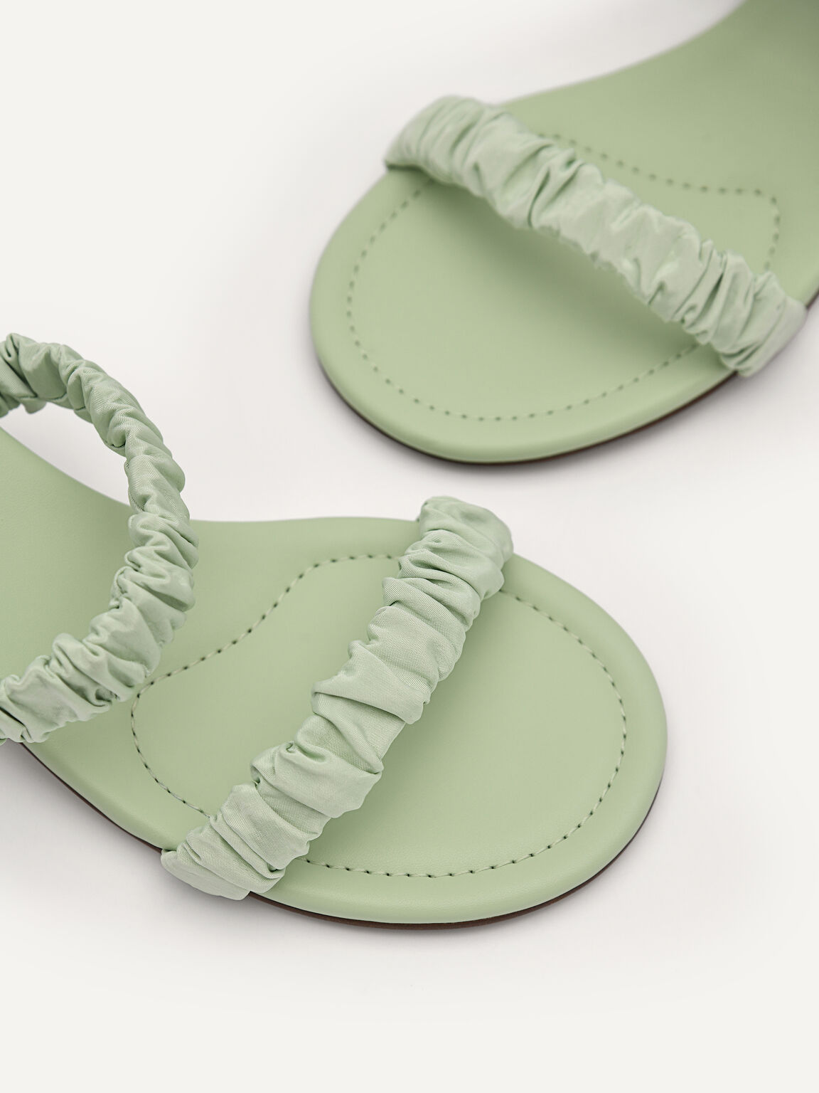 Taffeta Fraise Heeled Sandals, Light Green