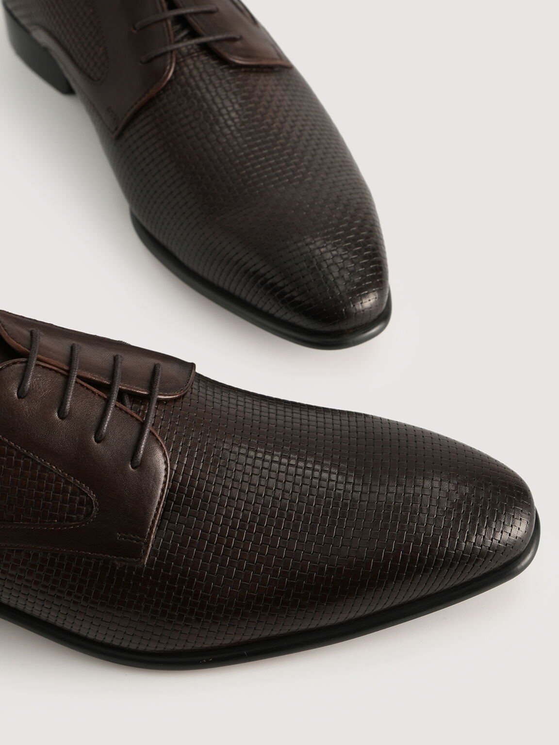 Textured Leather Derby Shoes, Dark Brown