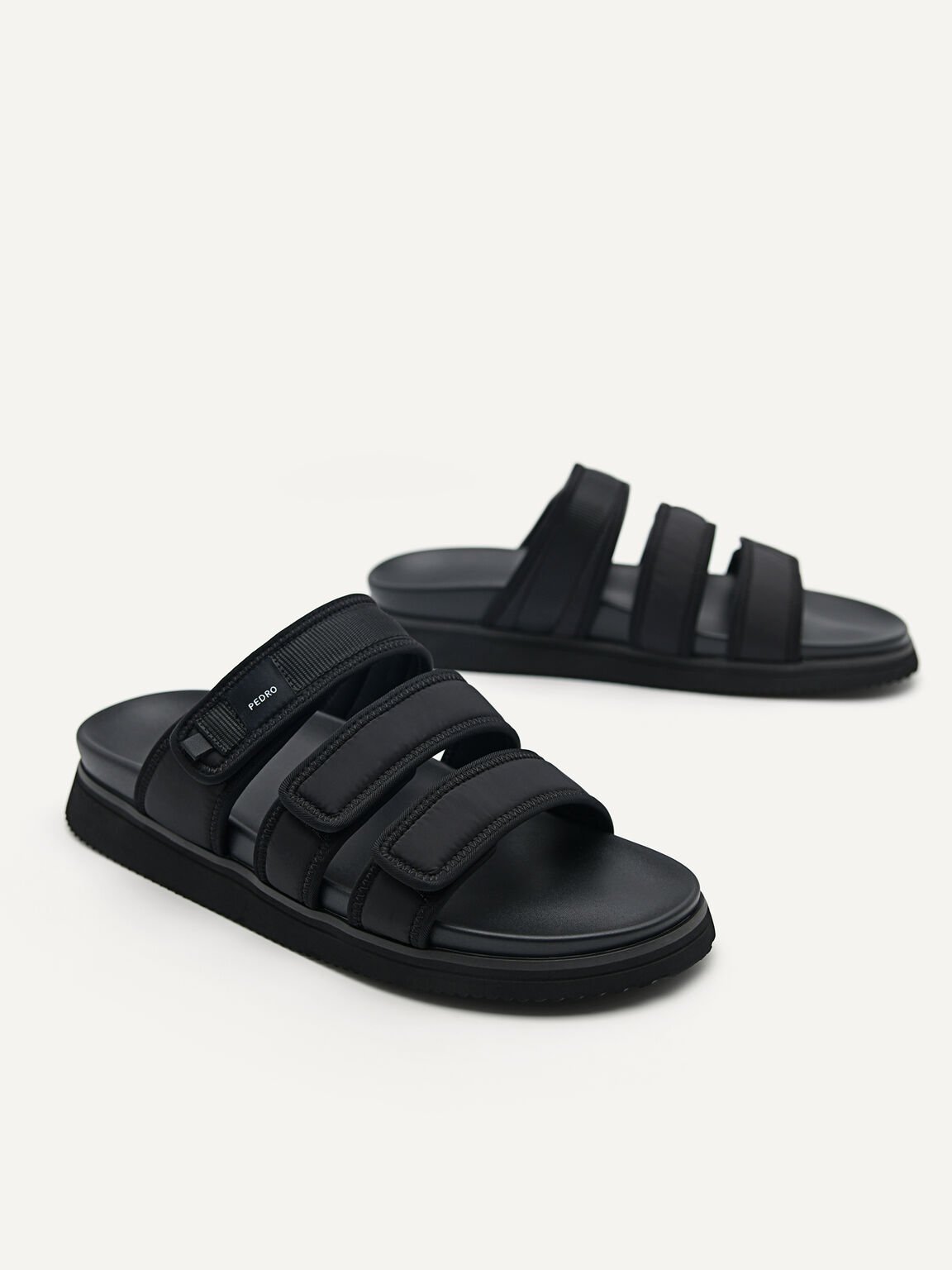 Backless Nylon Banded Sports Sandals, Black