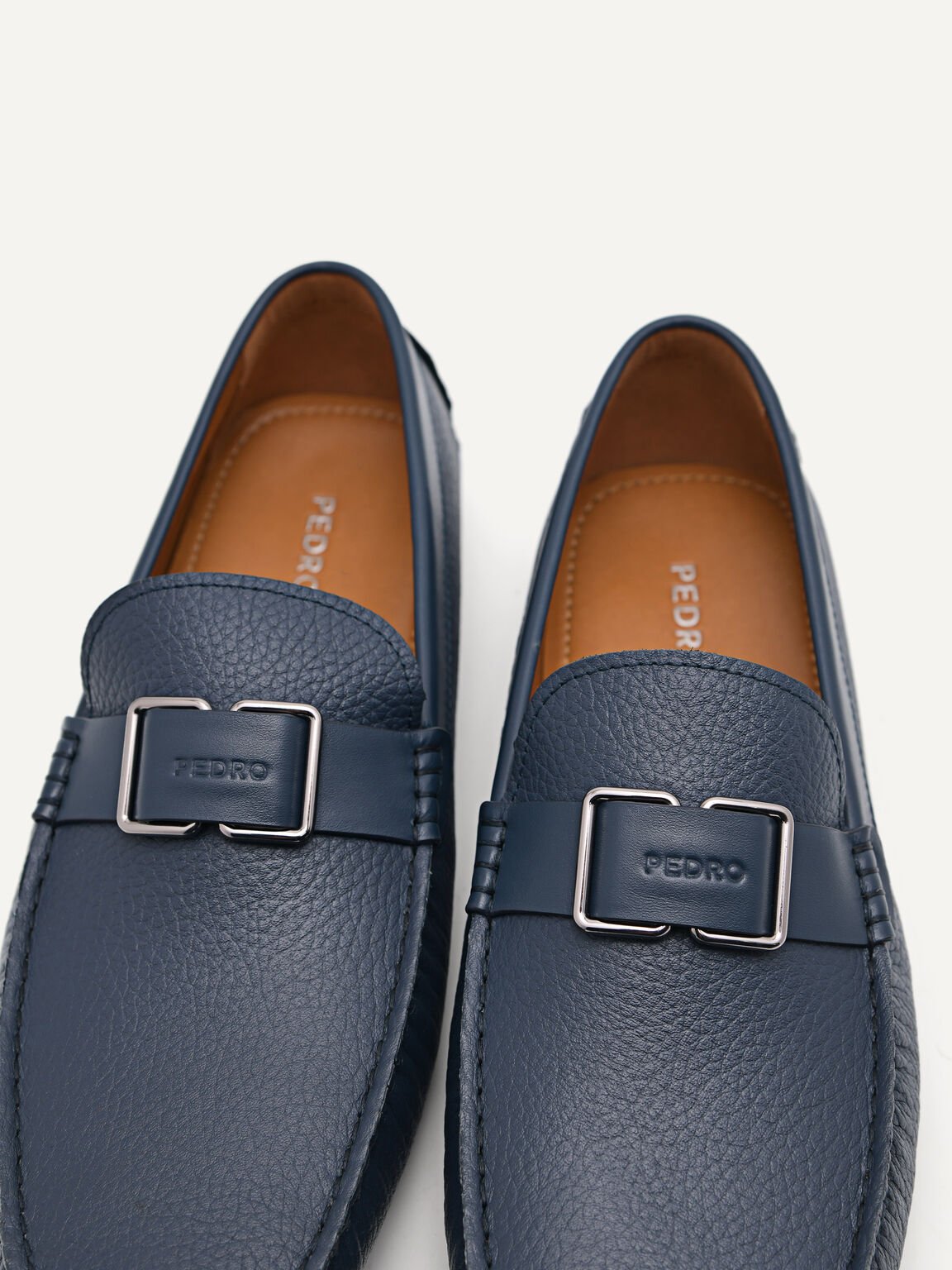 Embossed Leather Moccasins, Navy