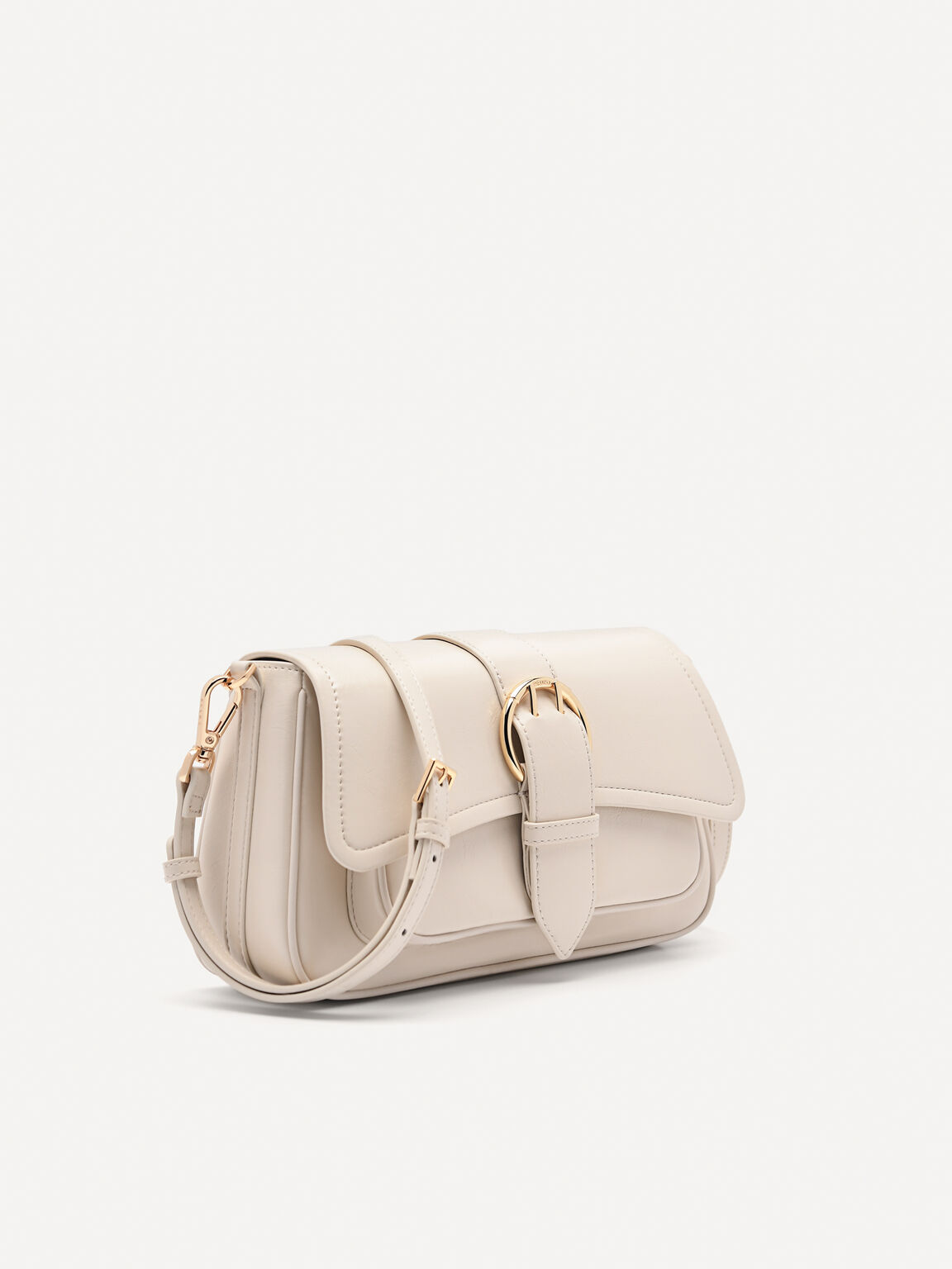 Buckle Shoulder Bag with Chain Detail, Chalk