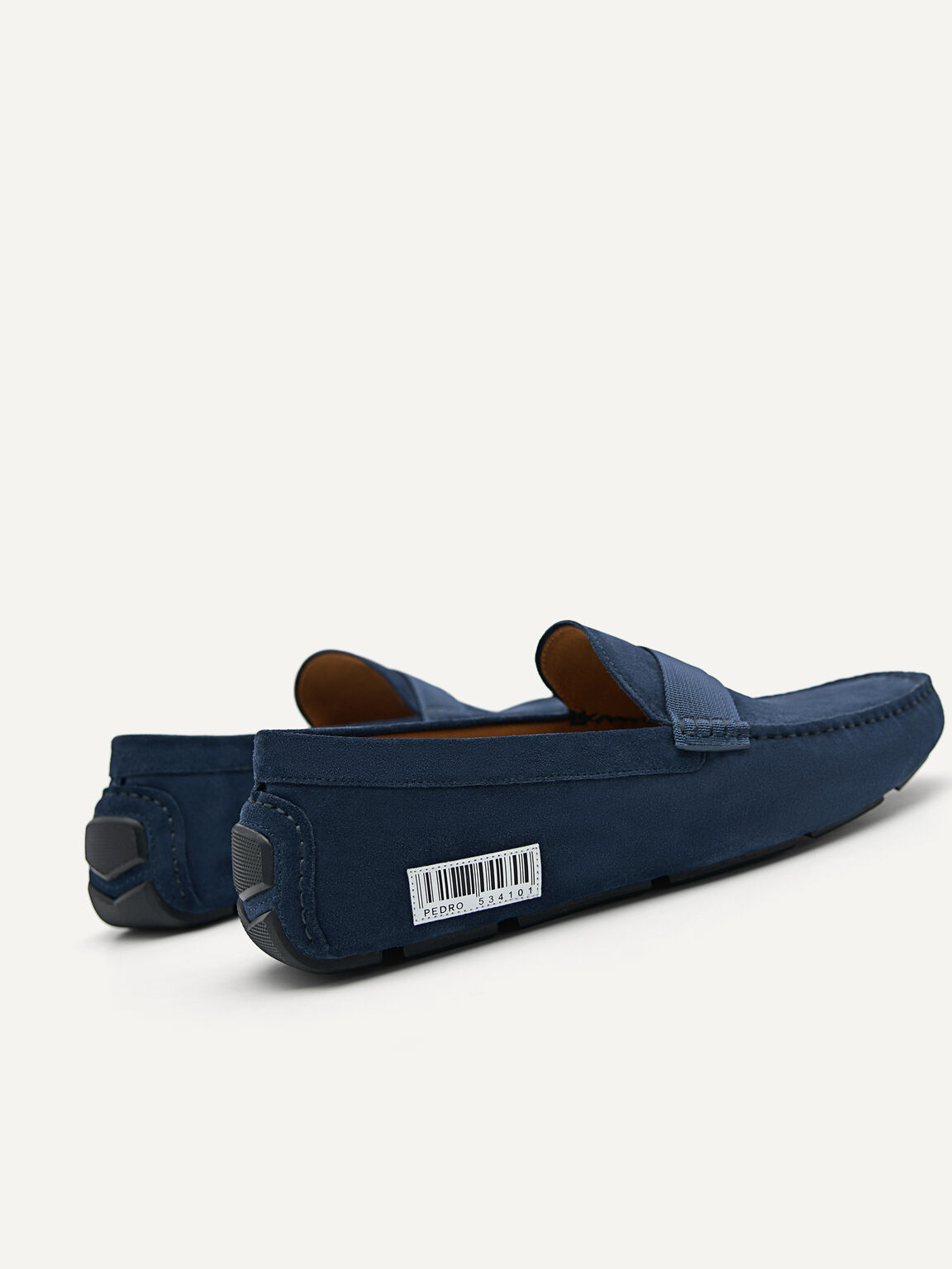 Suede Barcode Driving Moccassins, Navy