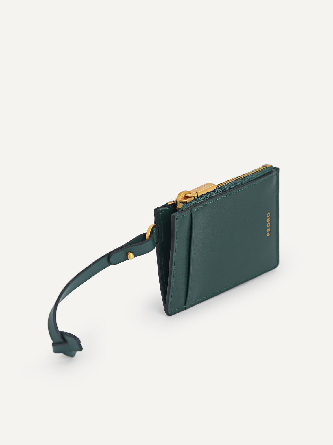 Monochrome Leather Card Holder, Dark Green, hi-res
