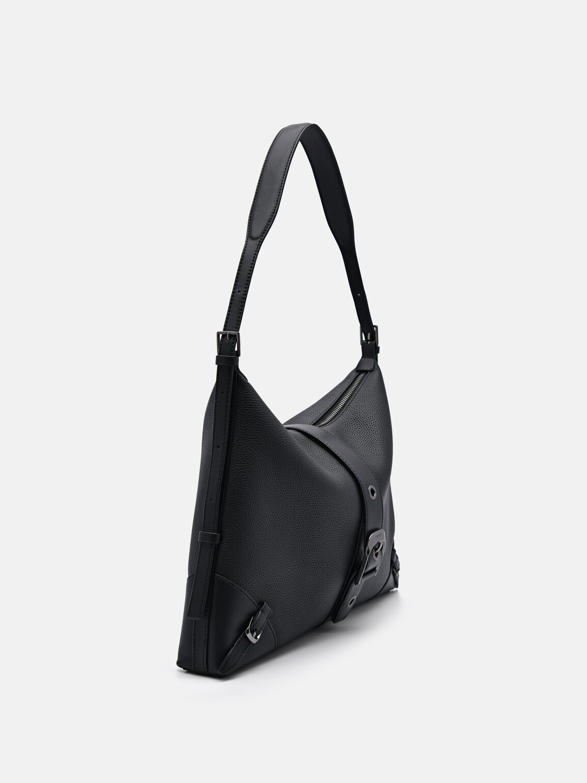 Helix Leather Hobo Bag, Black