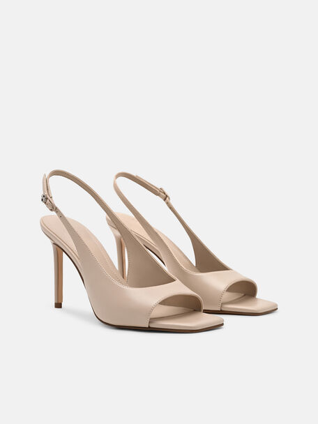 Marina Leather Heel Sandals, Nude