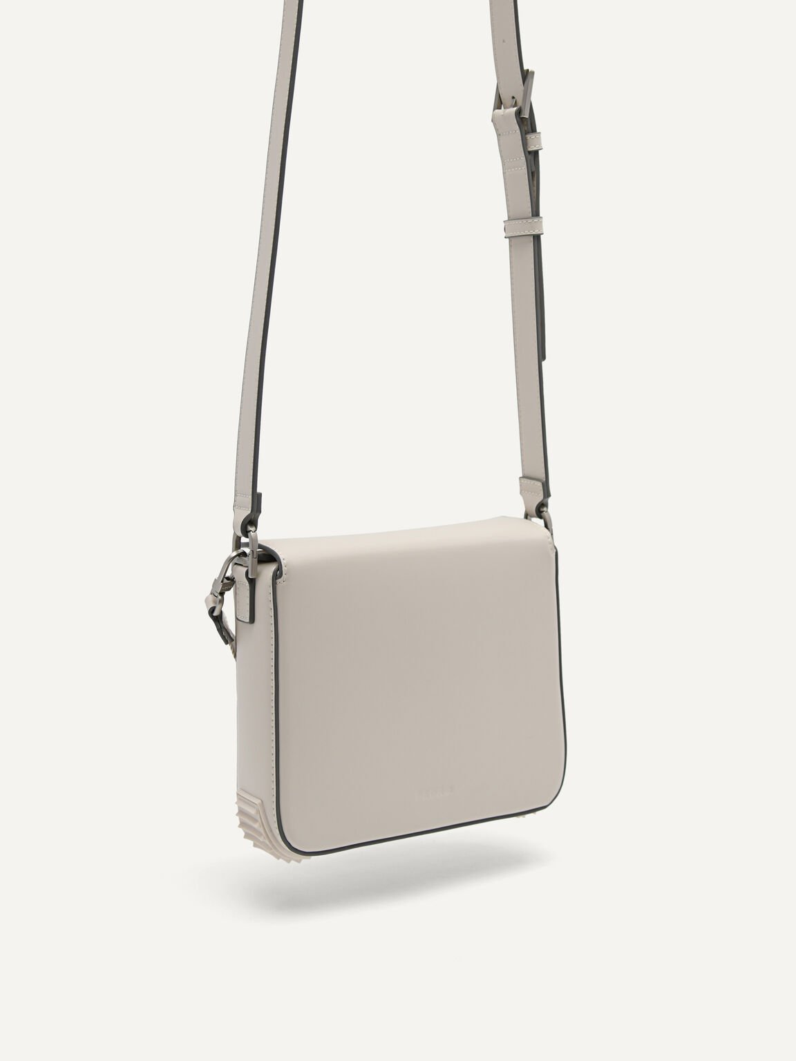 Synthetic Leather Square Sling Bag, Chalk