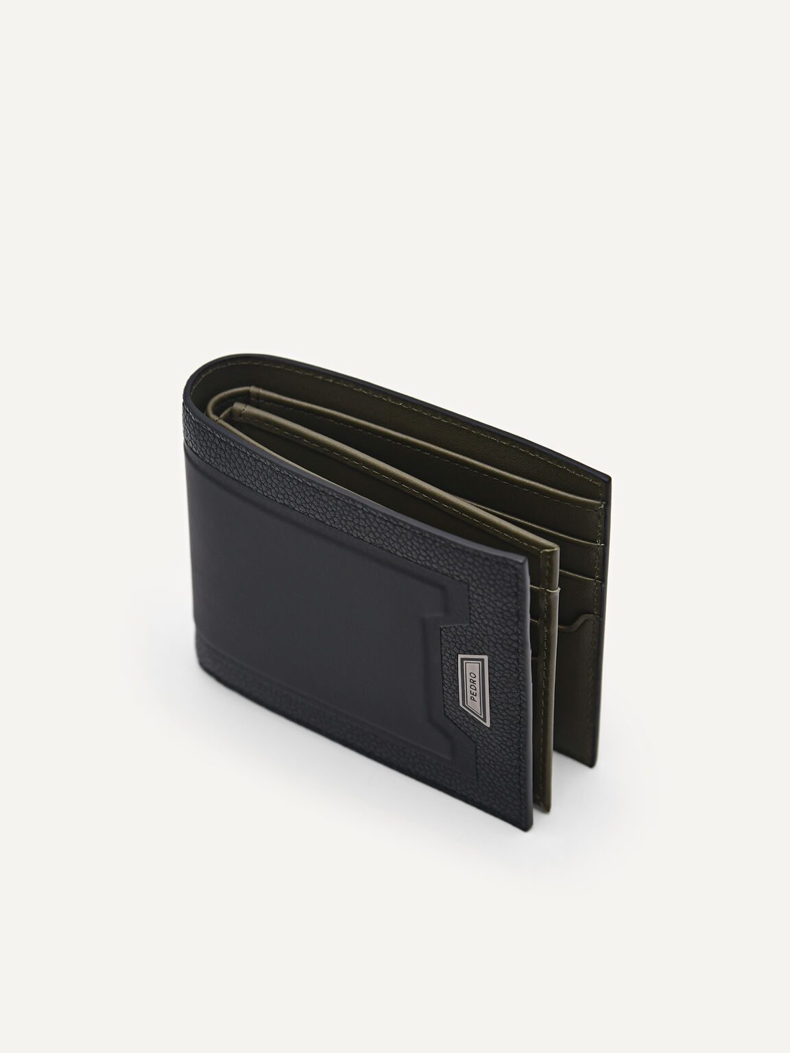 Embossed Leather Bi-Fold Flip Wallet, Black
