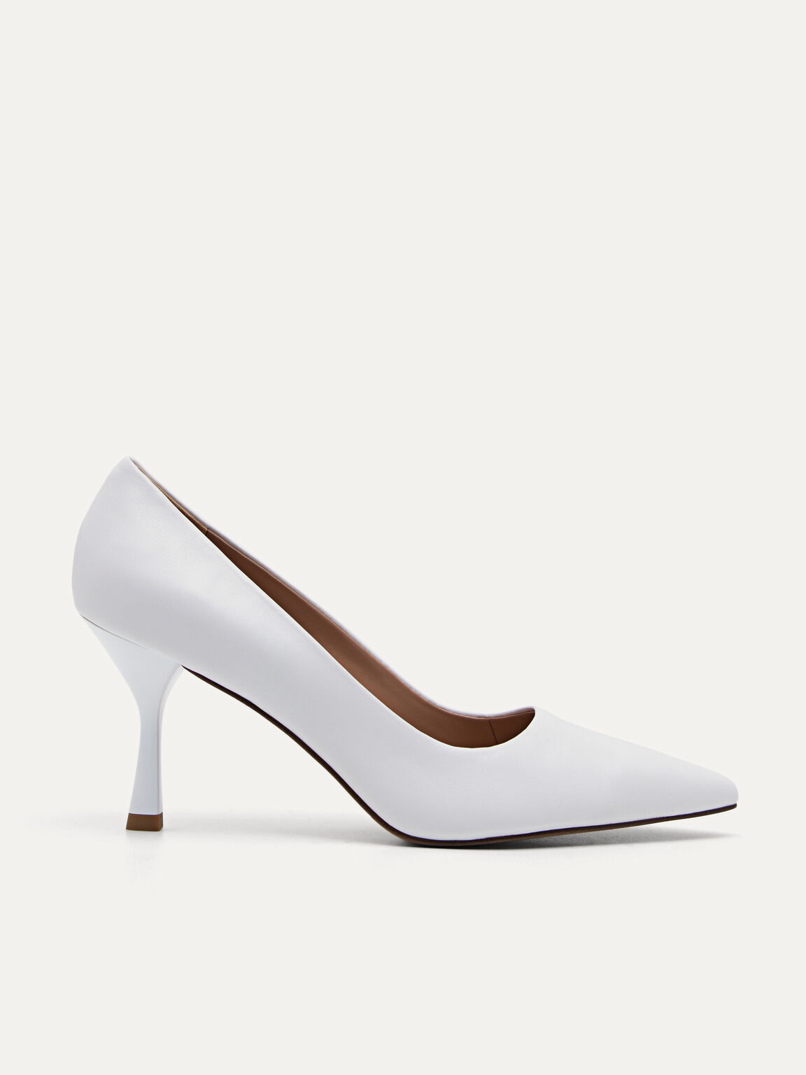 Pointed Leather Heeled Pumps, White, hi-res