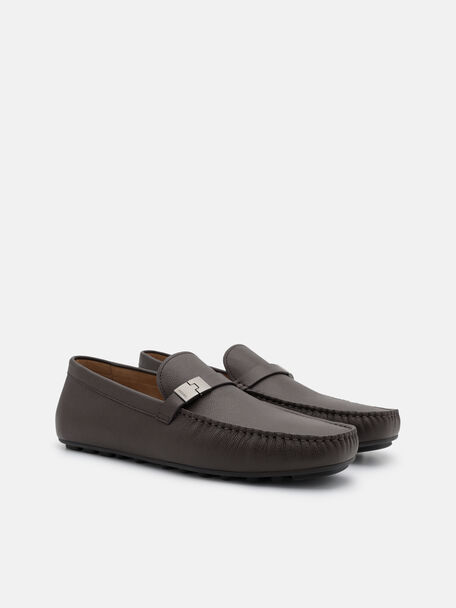 Jatte Leather Driving Shoes, Dark Brown Embossed