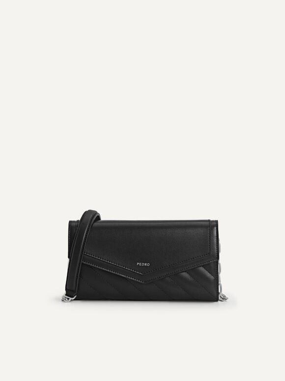 Leather Quilted Wallet Bag, Black