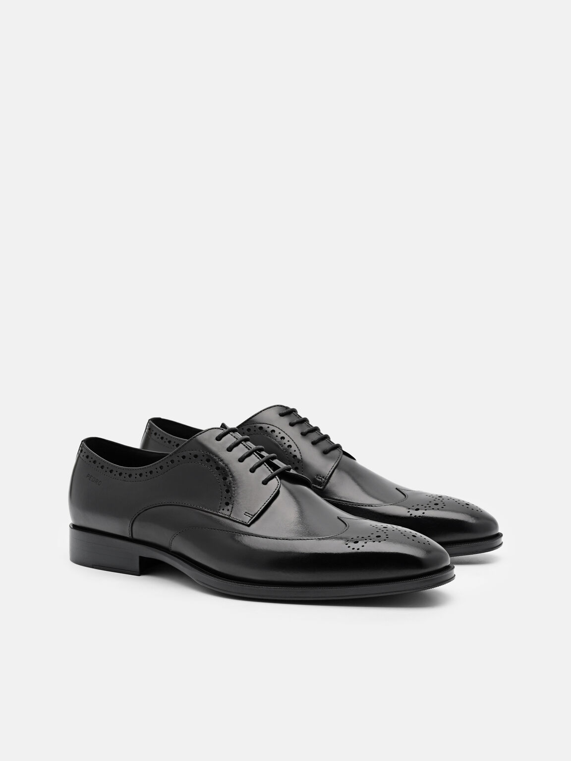 Leather Wingtip Derby Shoes, Black