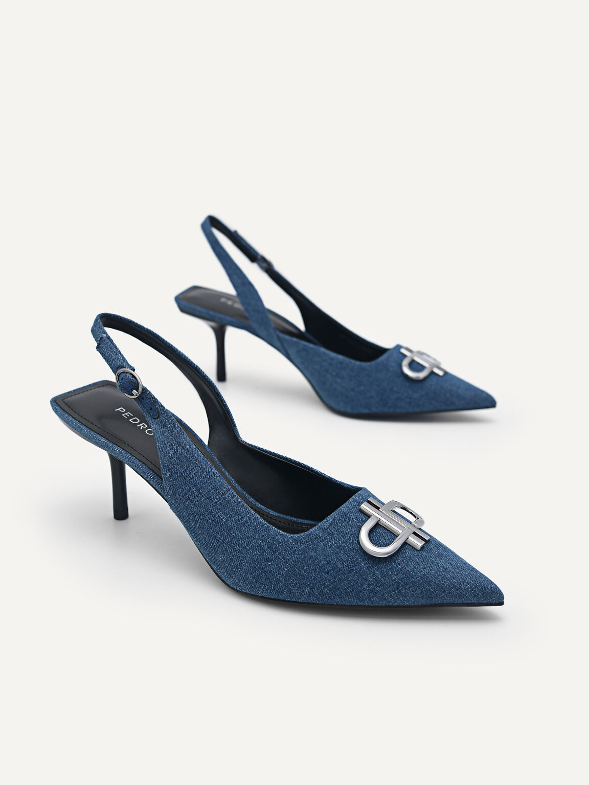 Icon Denim Pointed Slingback Pumps, Navy