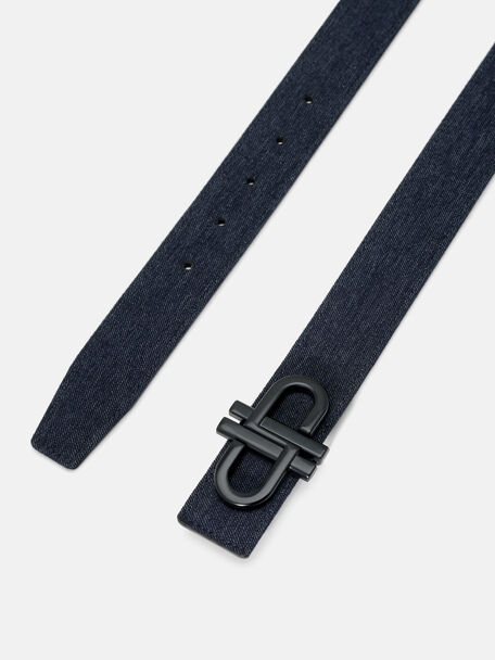 Leather Reversible Tang Belt, Navy Fabric
