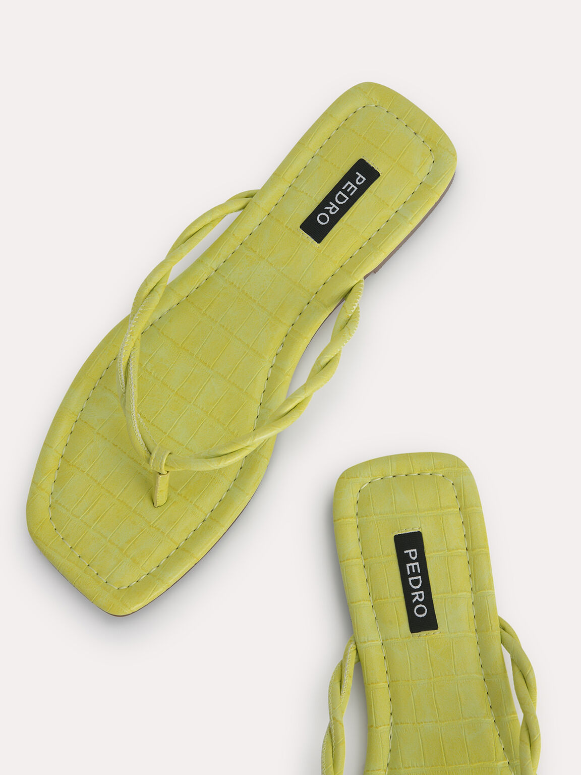 Croc-Effect Thong Sandals, Yellow, hi-res