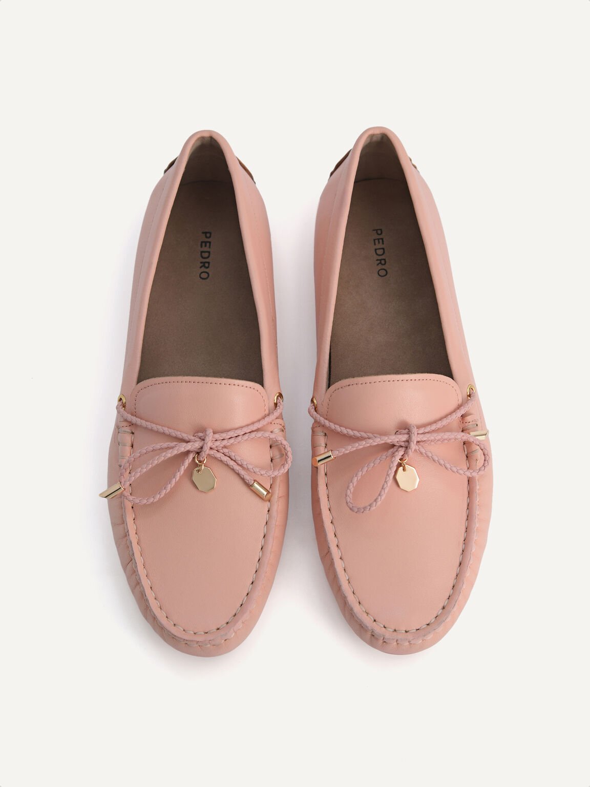 Leather Bow Moccasins, Blush
