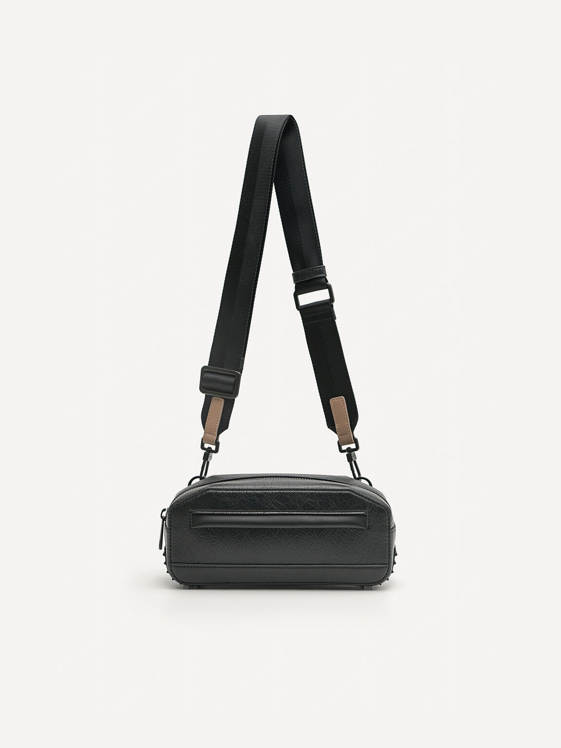 Synthetic Leather Baguette Sling Bag, Black