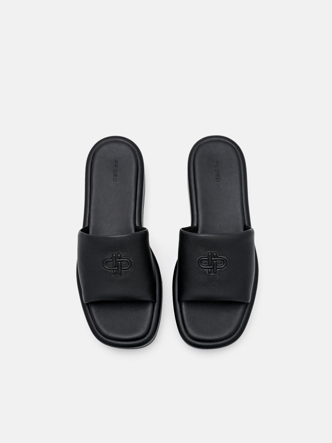 Leather Wedge Sandals, Black
