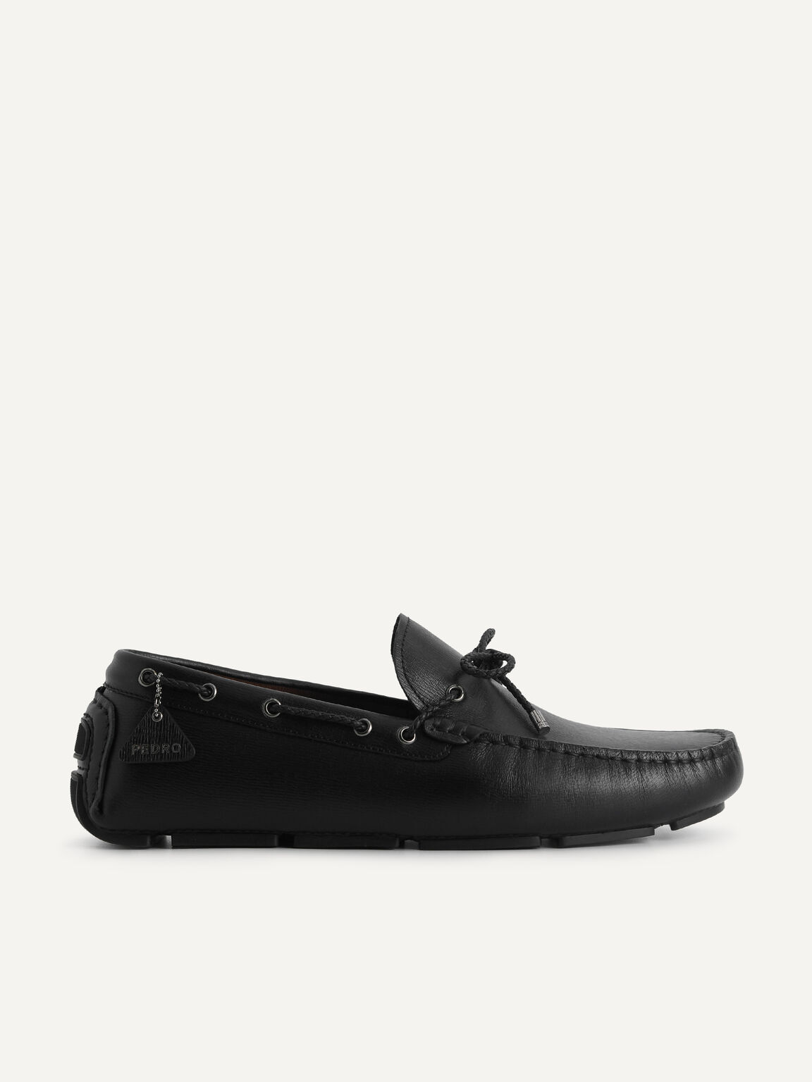 Textured Leather Moccasins, Black