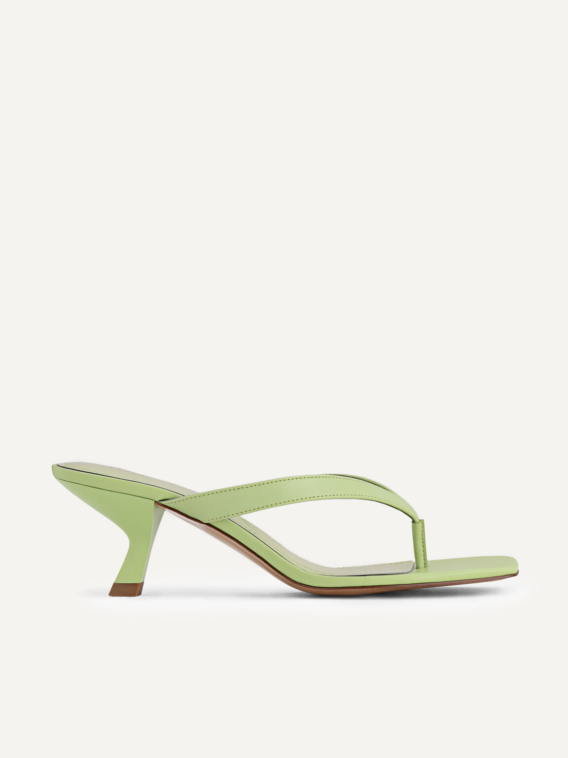 Square Toe Thong Heeled Sandals, Light Green
