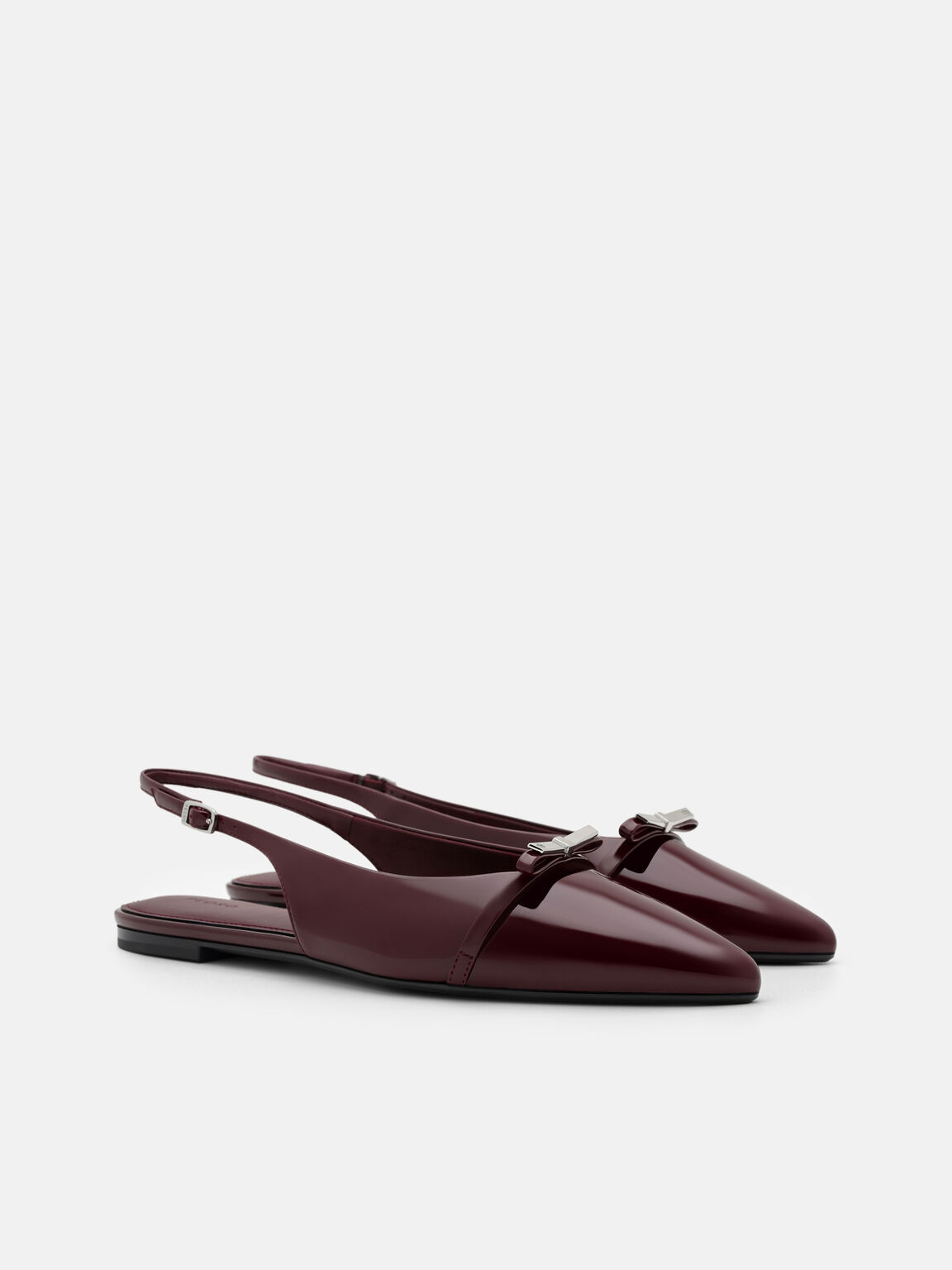 Jeanine Leather Slingback Flats, Burgundy Patent