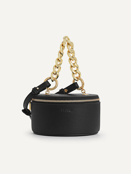 Mini Leather Sling Pouch, Black, hi-res