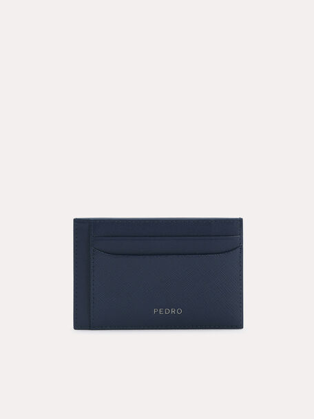 Textured Leather Cardholder, Navy