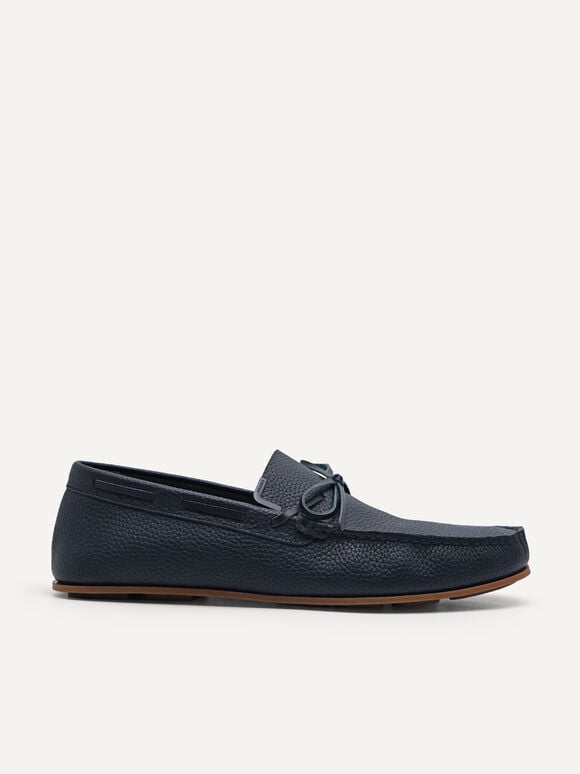 Leather Moccasins with Bow Detail, Navy