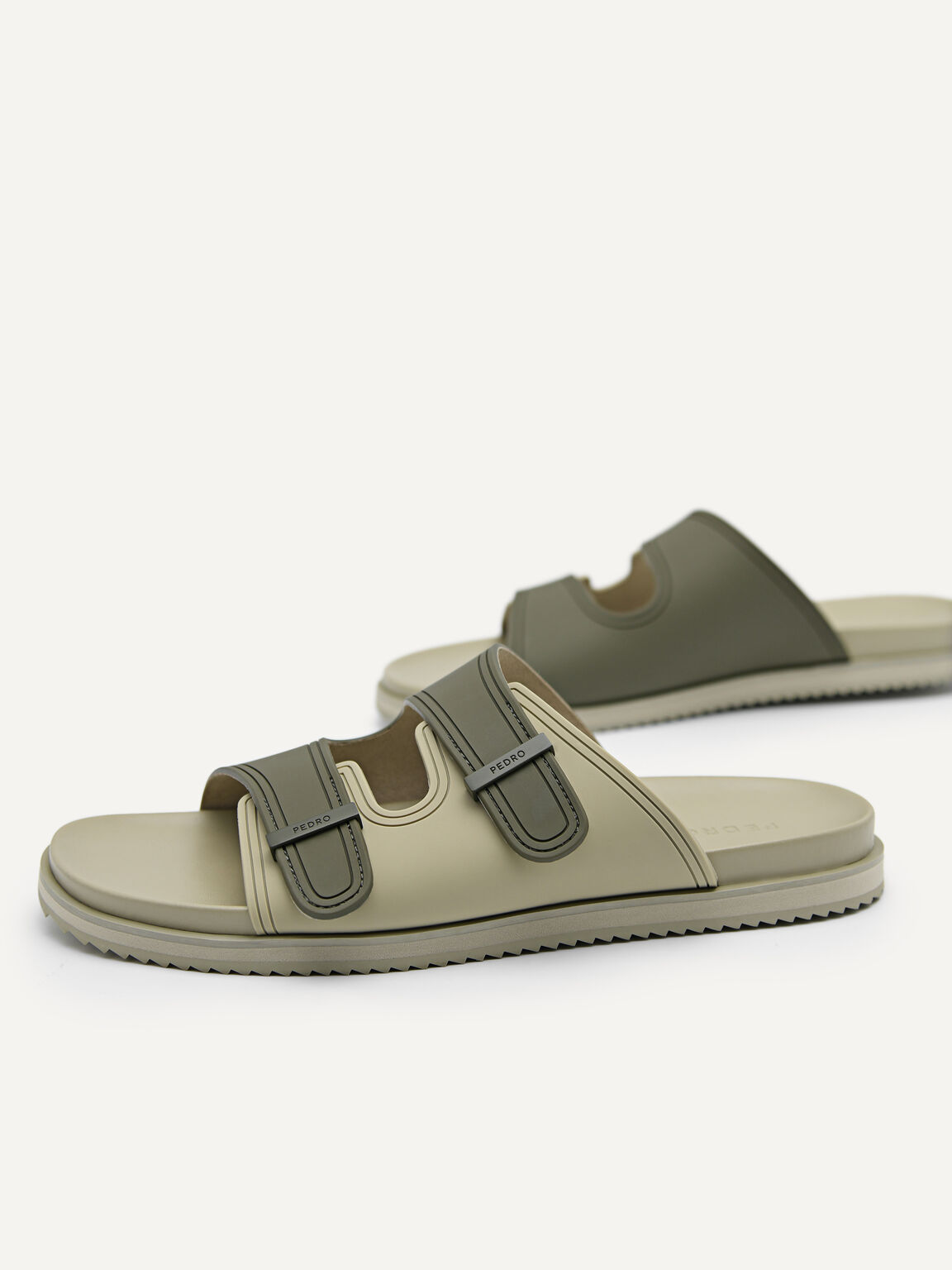 Rubber Double-strap Walking Sandals, Military Green