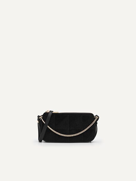 Maddy Velvet Chain Detailed Shoulder Bag, Black