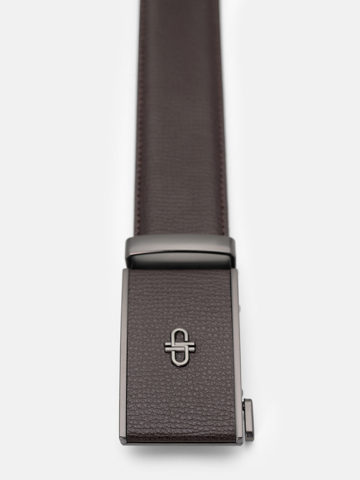 Embossed Leather Automatic Belt, Dark Brown Embossed