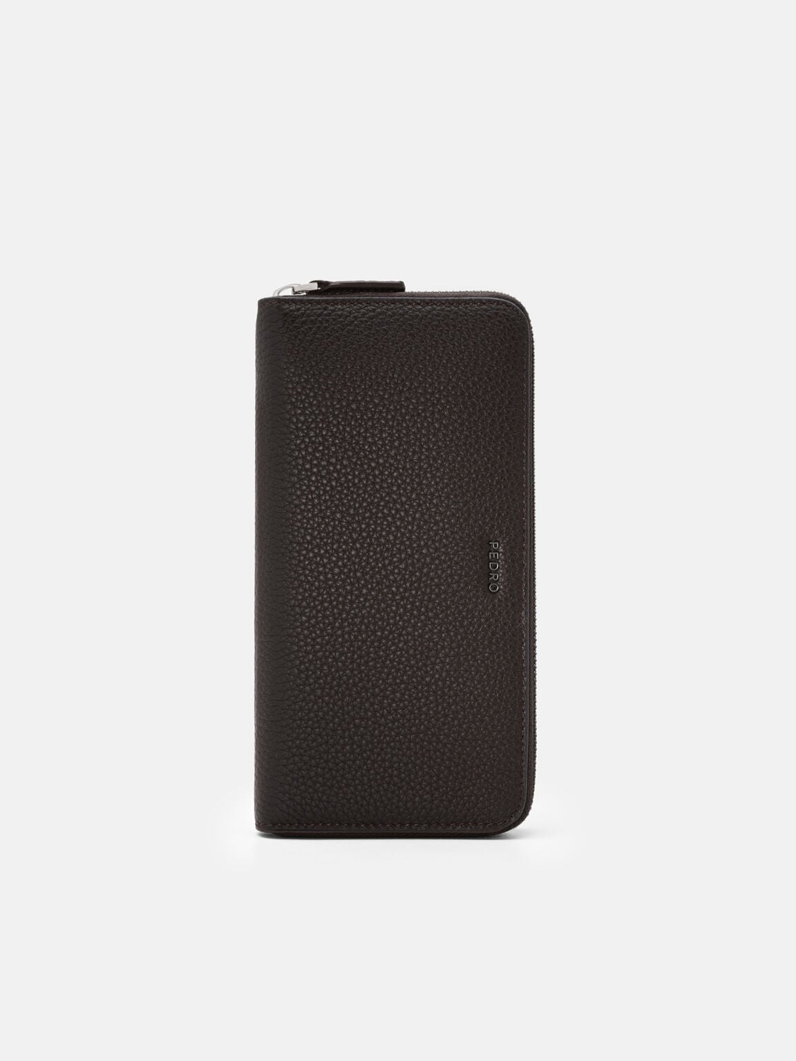 Tumbled Leather Long Wallet, Espresso Brown Tumble