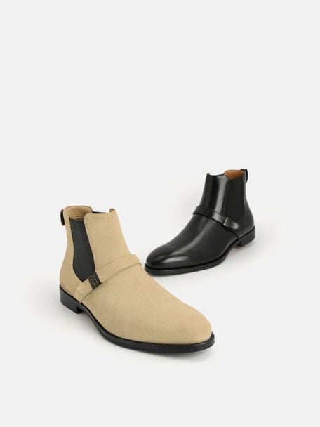 Suede Strapped Boots, Sand