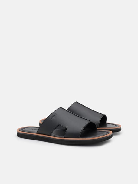 Leather Slide Sandals, Black