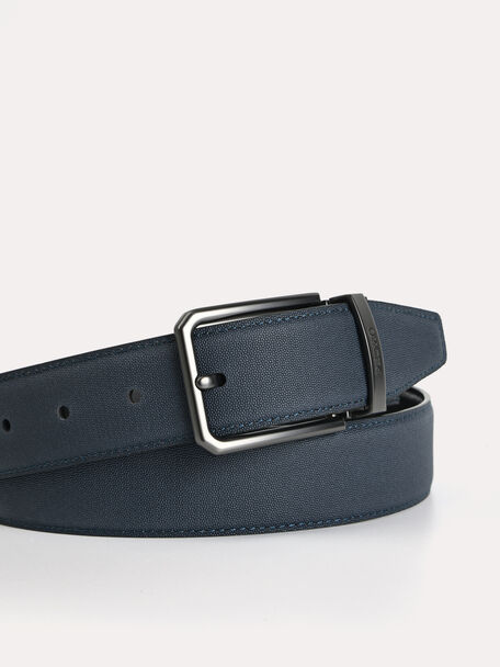Reversible Leather Pin Belt, Black