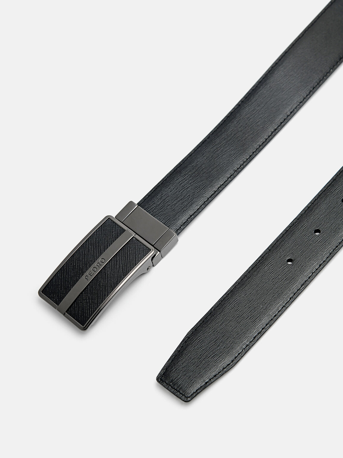 Embossed Leather Reversible Tang Belt, Black